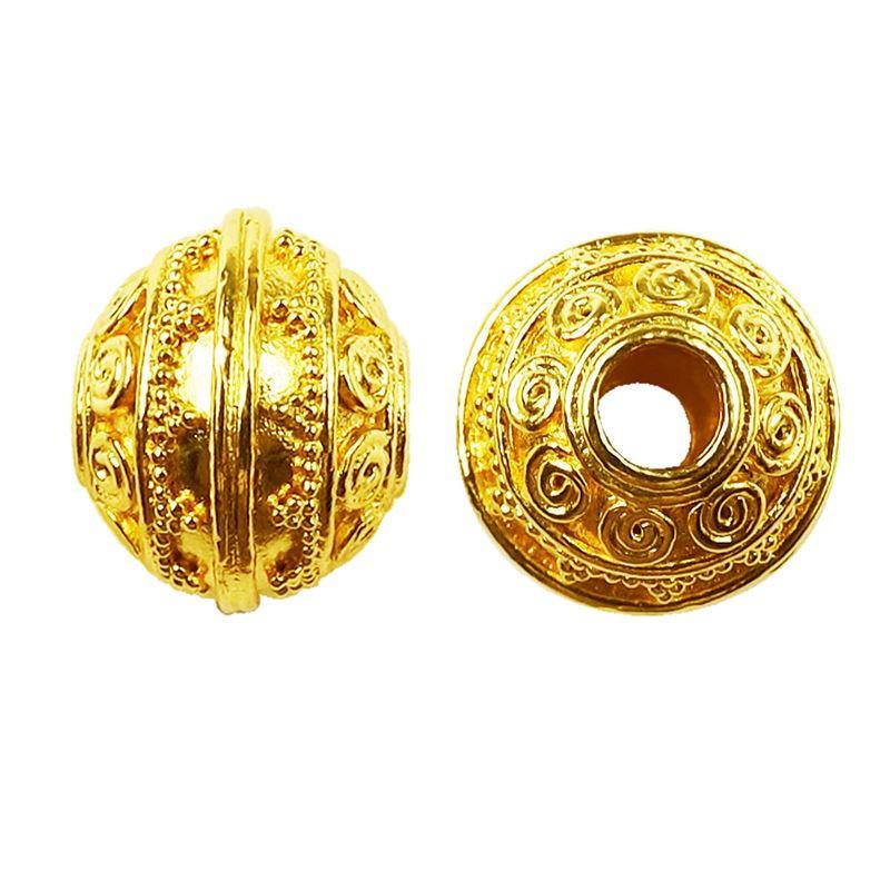 18K Gold Overlay Over Copper decorative round jewelry accent with polished gold tone handcrafted in India