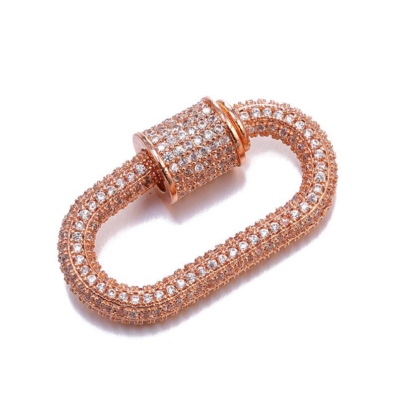 Rose gold overlay carabiner lock over copper with cubic zirconia handcrafted in India for luxury jewelry