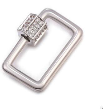 Silver overlay rectangular carabiner lock over copper with cubic zirconia handcrafted in India for modern jewelry