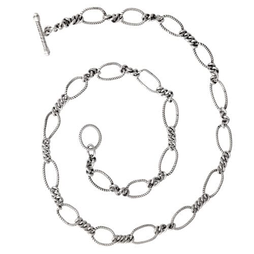 Handcrafted Sterling Silver Bali Twisted Oval Link Necklace Chain With Reflective Finish.