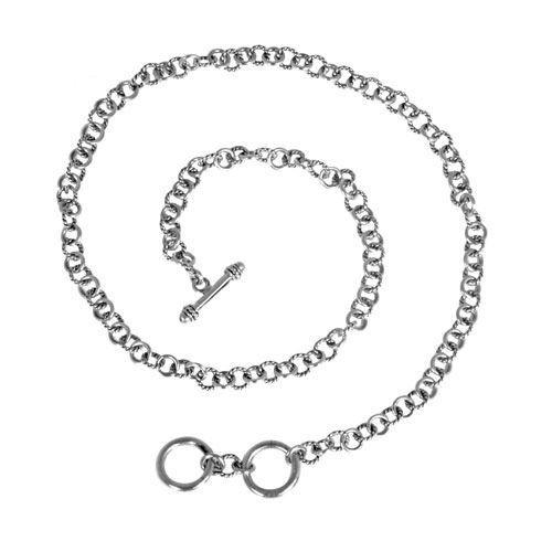 Handcrafted Sterling Silver Bali Round Link Necklace Chain With Reflective Finish And Toggle Clasp.