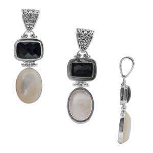 Balinese Sterling Silver Pendant With Black Onyx And Fresh Water Pearl In Dual-Stone Design.