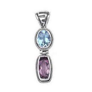 SP-7128-CO1 Sterling Silver Pendant With Blue Topaz Q., Amethyst Q. Jewelry Bali Designs Inc