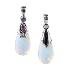Sterling Silver Pendant With Blue Opalite, Blue Topaz & Amethyst QuartzTeardrop Design Handcrafted In Bali