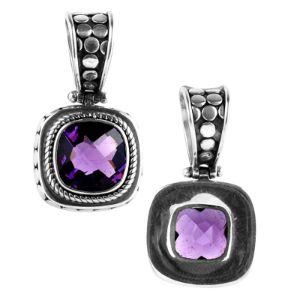 Artisan Sterling Silver Bali Pendant With Amethyst Quartz Center