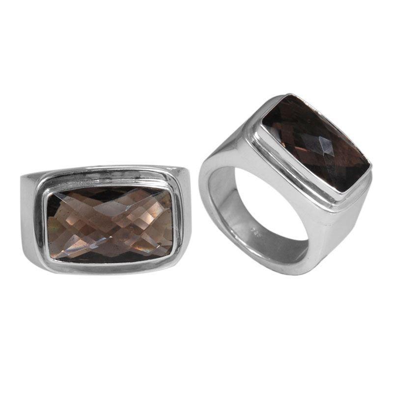 Sterling Silver beautiful ring with Smoky Quartz handcrafted in Bali, Indonesia with rectangular gemstone design