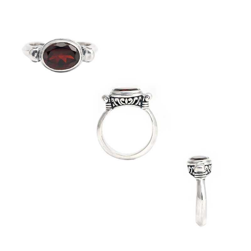 Sterling Silver beautiful ring with Garnet Quartz handcrafted in Bali, Indonesia with intricate silverwork