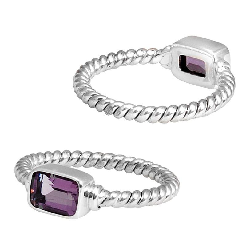 Sterling silver royal rope ring with rectangular Amethyst Quartz, handcrafted in Bali.