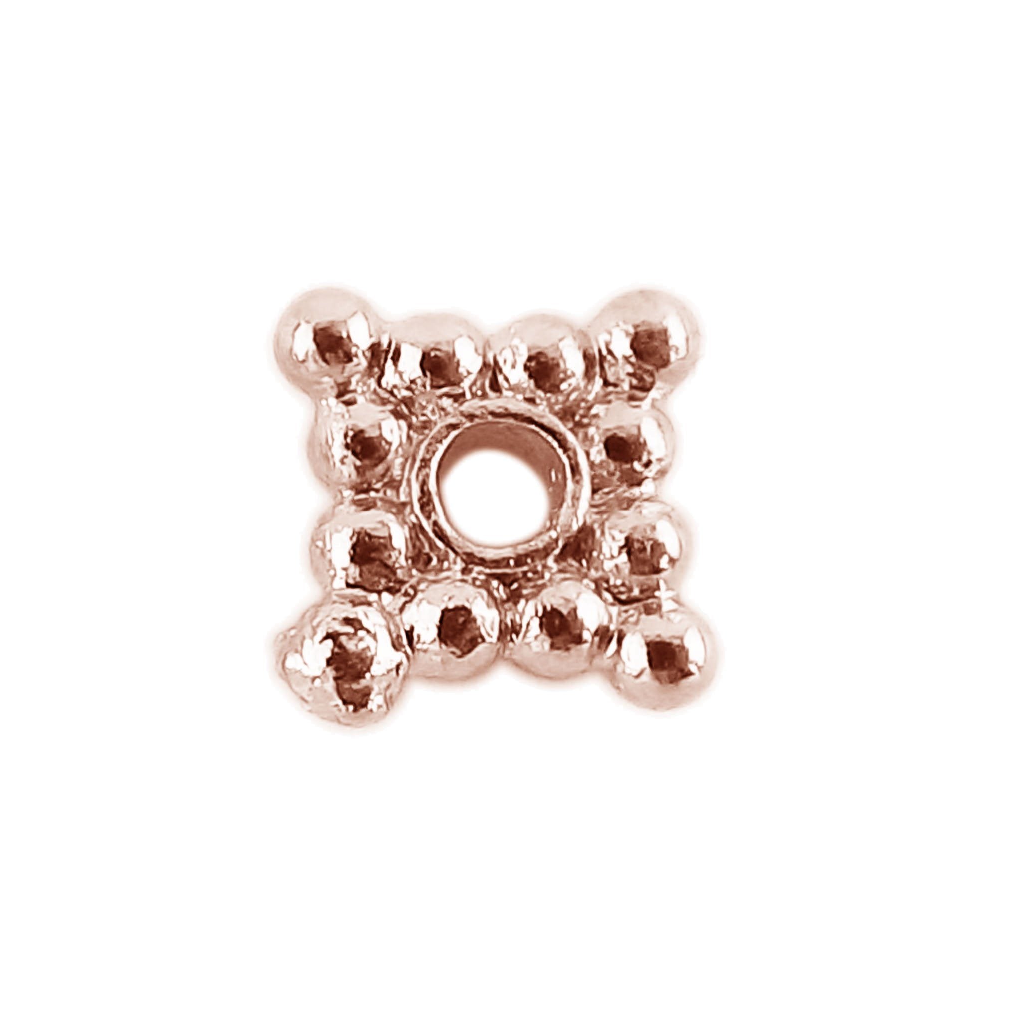 Square beaded spacer in rose gold overlay over copper handcrafted in India for retail jewelry making