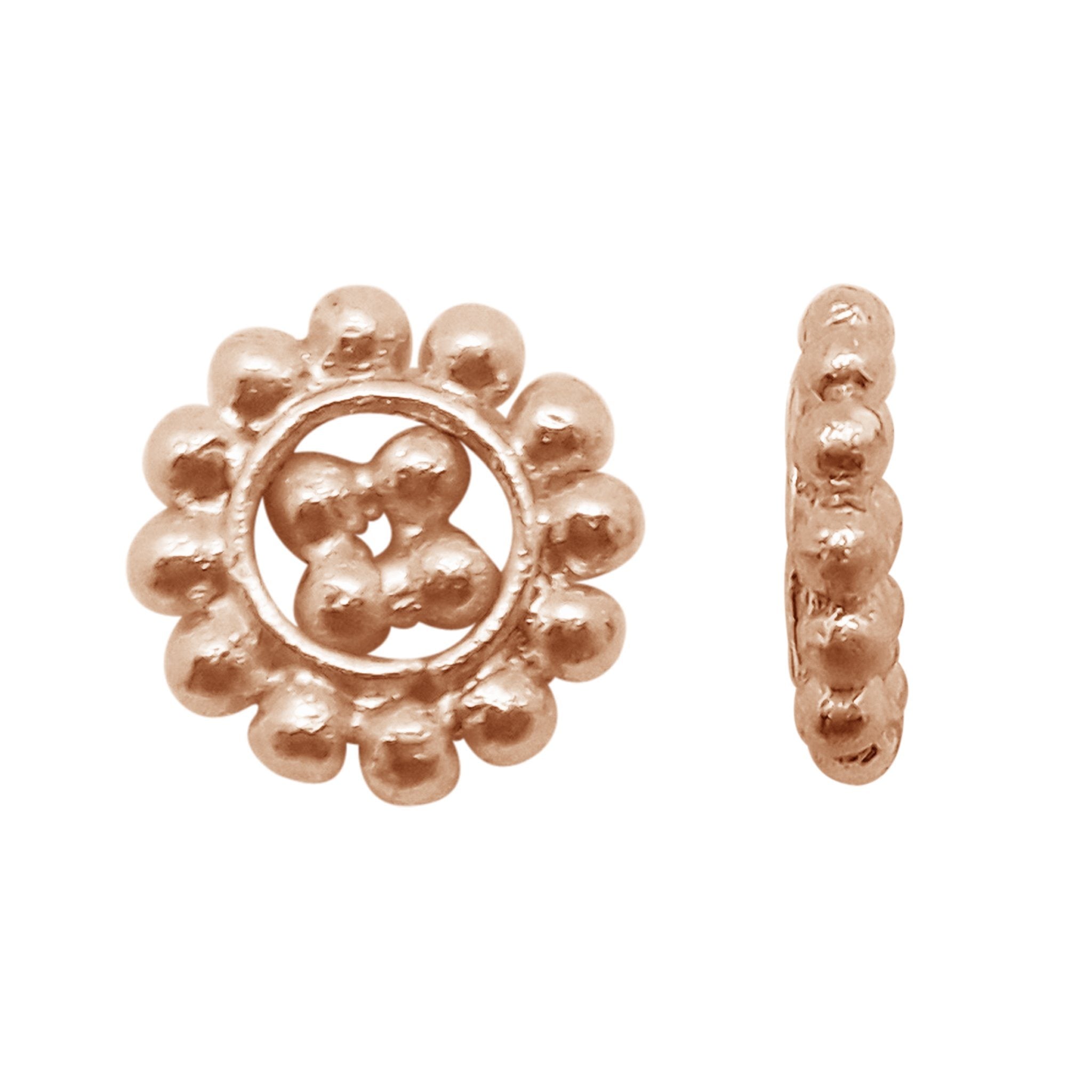 Circular beaded halo spacer in rose gold overlay over copper handcrafted in India for retail jewelry designs