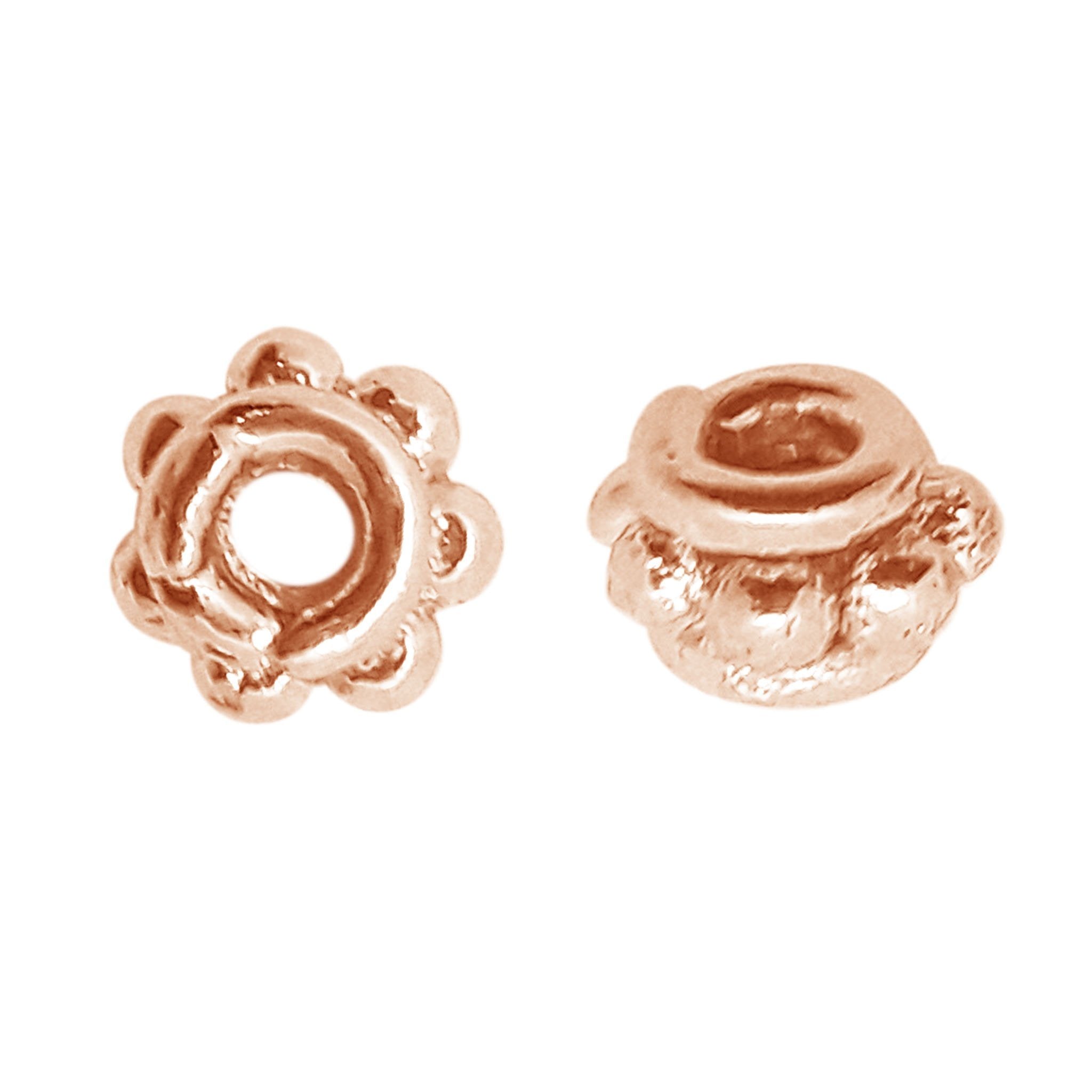 Rounded dome spacer beads in rose gold overlay over copper handcrafted in India for retail jewelry making