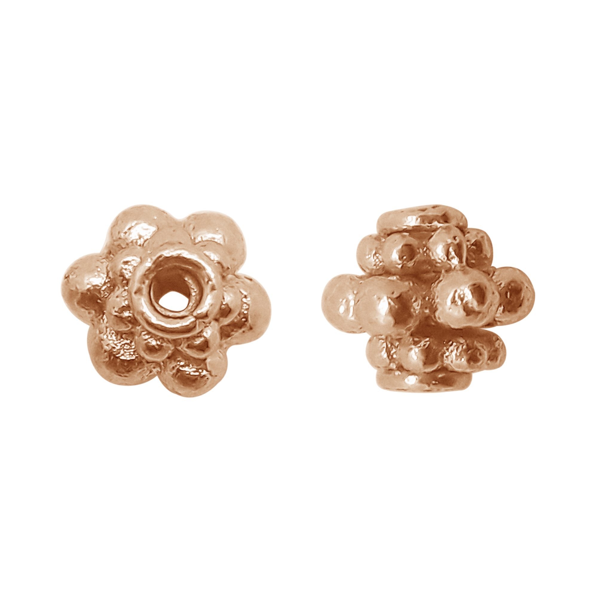 Floral blossom spacer beads in rose gold overlay over copper handcrafted in India for retail jewelry making
