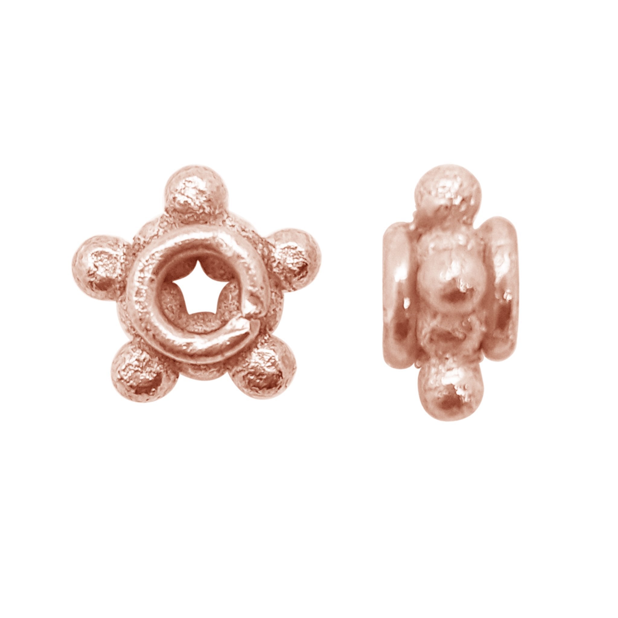 Floral granulated spacer bead with rose gold overlay over copper, handcrafted in India for jewelry making