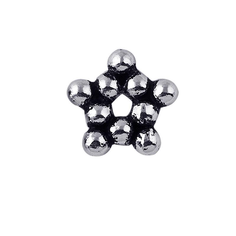 Silver overlay over copper star spacer beads handcrafted in India with star bubble design and polished finish.