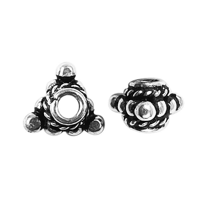 Silver Overlay Over Copper tribal floral spacer bead handcrafted in India, decorative metallic finish jewelry making component.