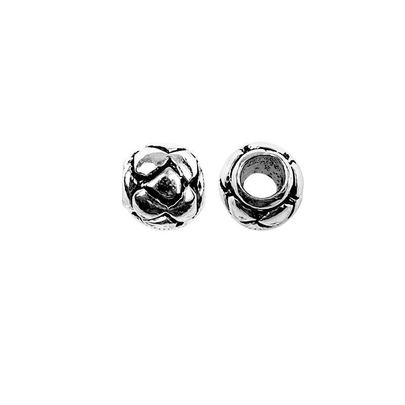 Silver Overlay Over Copper interlaced floral spacer bead handcrafted in India, decorative metallic finish jewelry making component.