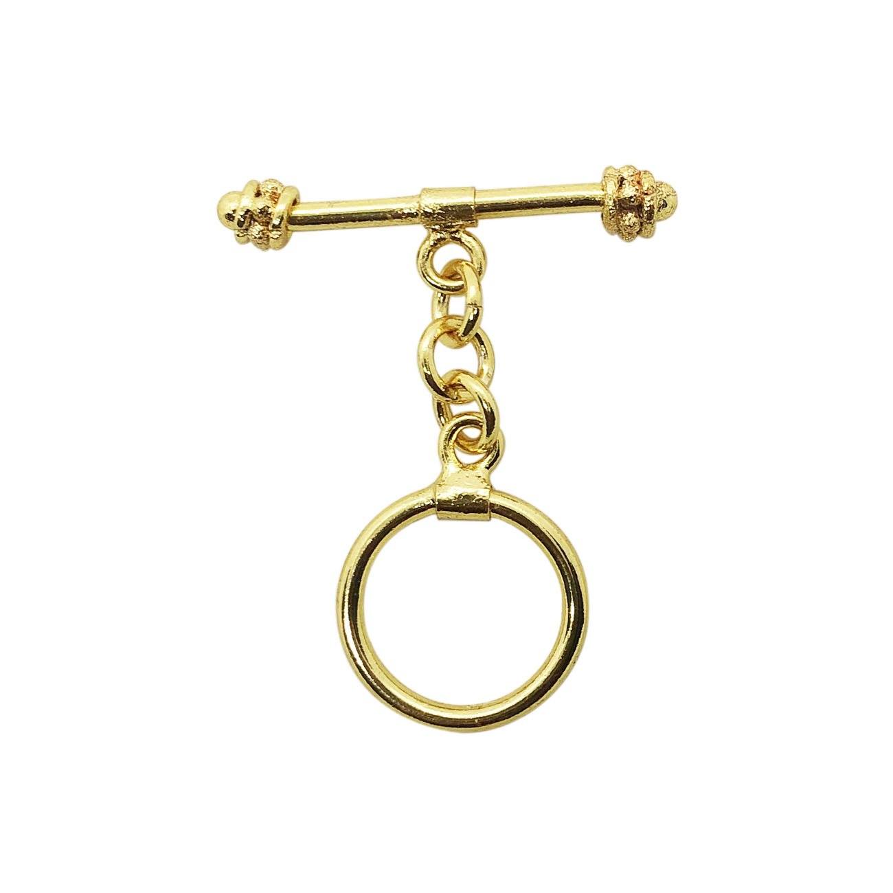 Handmade 18K Gold Overlay Decorative Bar Toggle Clasp with polished golden finish for necklaces and bracelets