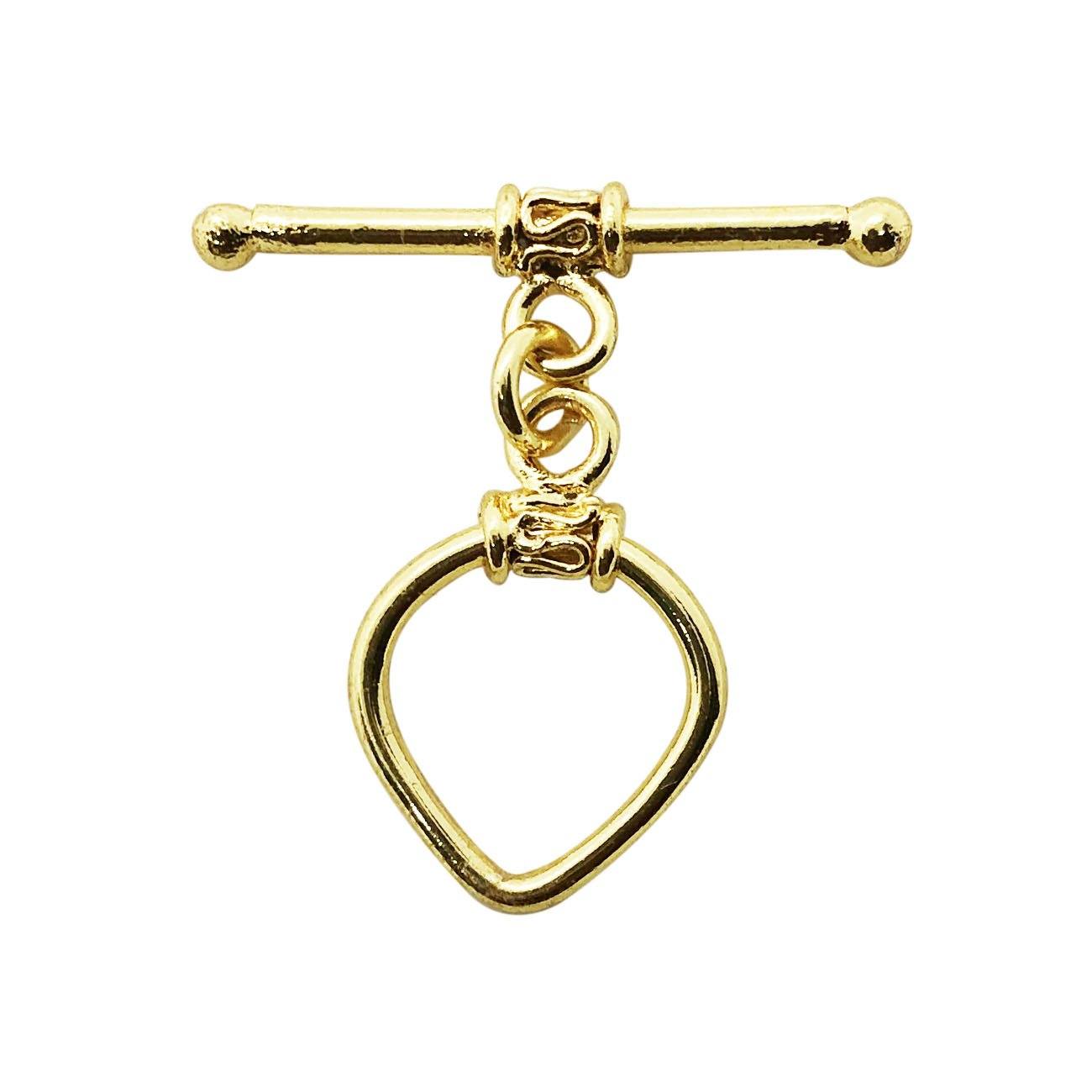 Handmade 18K Gold Overlay Teardrop Toggle Clasp with glossy golden finish for bracelets and necklaces