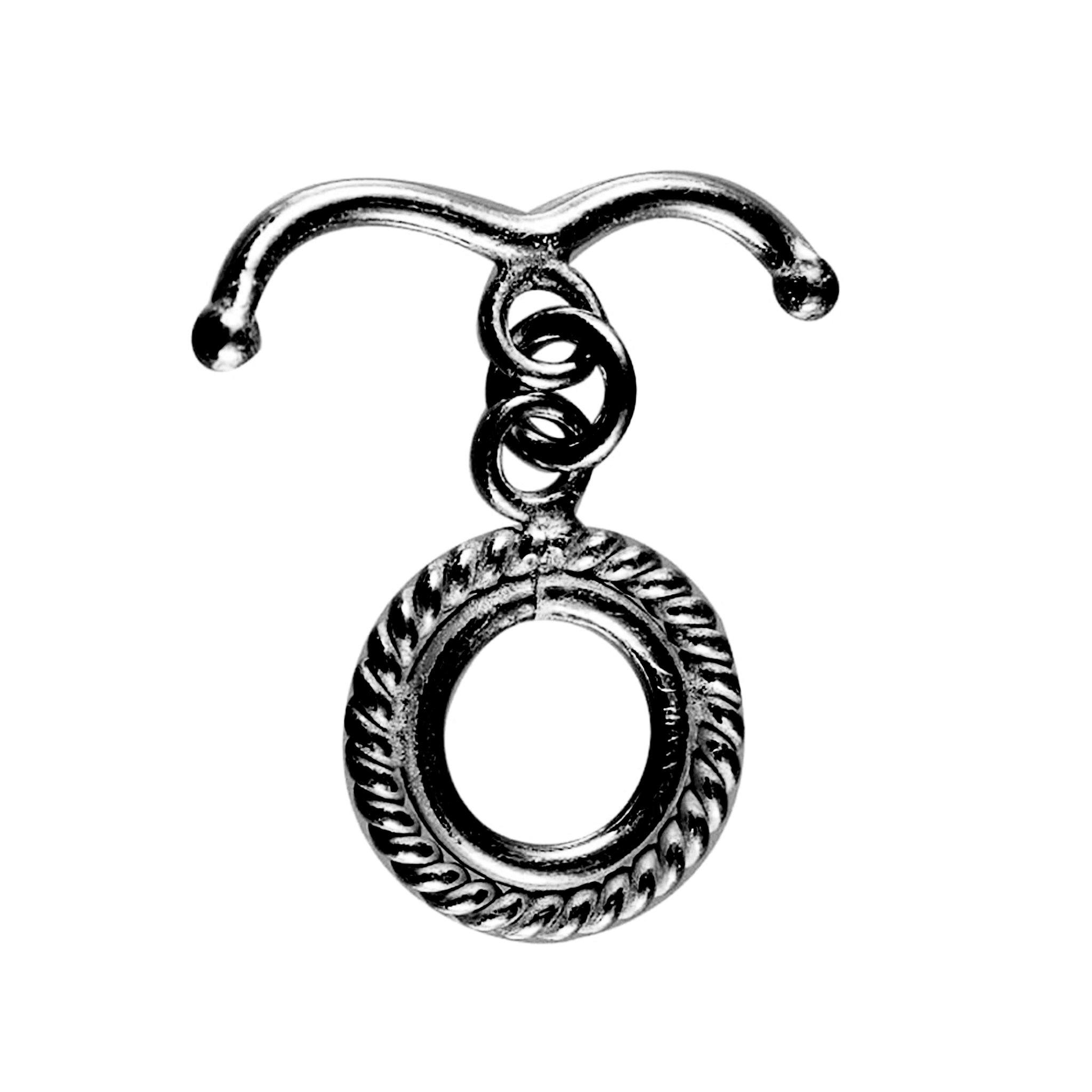 Handmade Black Rhodium Curved Toggle Clasp featuring rope loop design, polished and handcrafted in India.