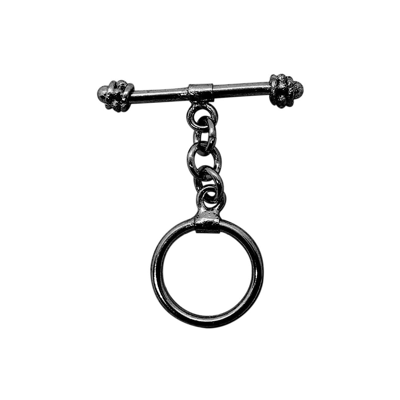 Handcrafted Black Rhodium Overlay chain link toggle clasp with polished ring and bar, made in India.