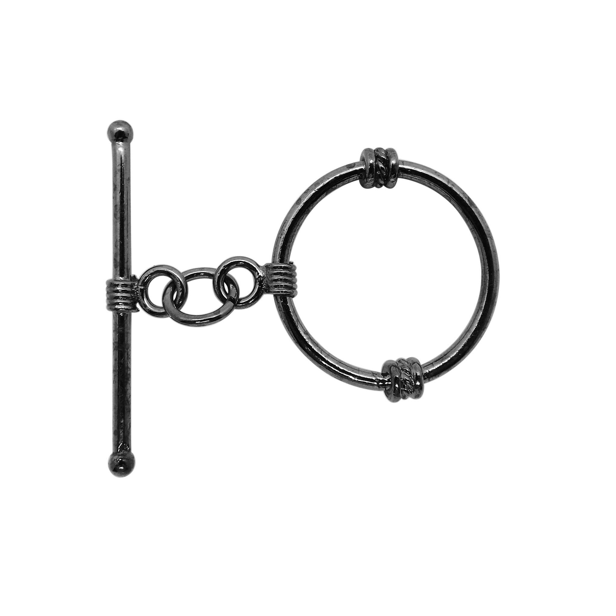 Handcrafted Black Rhodium Overlay wrapped circular toggle clasp jewelry piece, made in India.