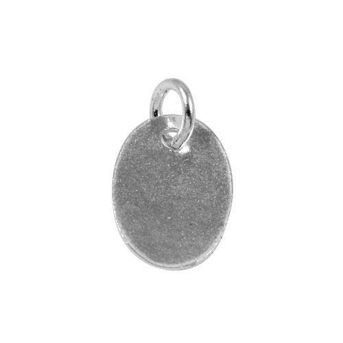 Polished Silver Overlay oval pendant with loop, handcrafted in India as a versatile jewelry accessory for bracelets and necklaces.