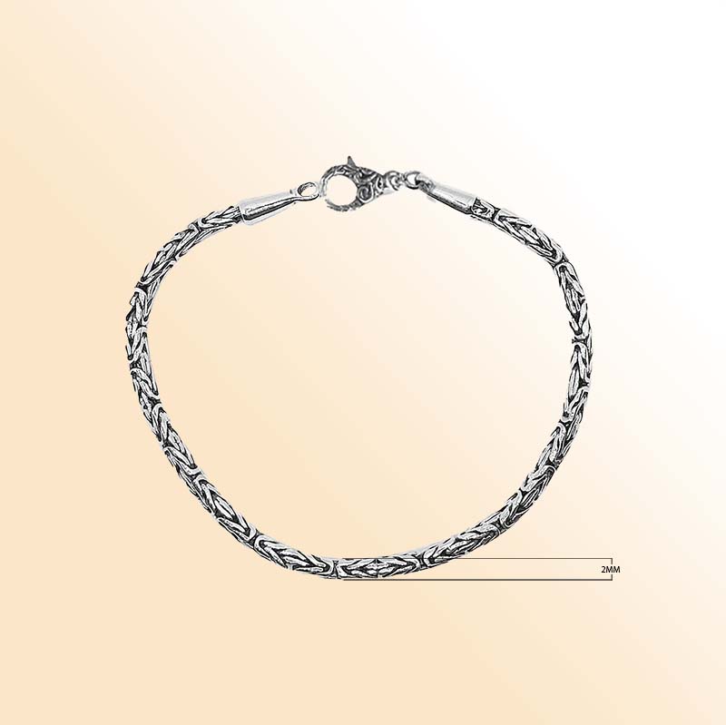 AB-1000-S-2MM Bali Hand Crafted Byzantine Style Sterling Silver Bracelet With Lobster Jewelry Bali Designs Inc 7 