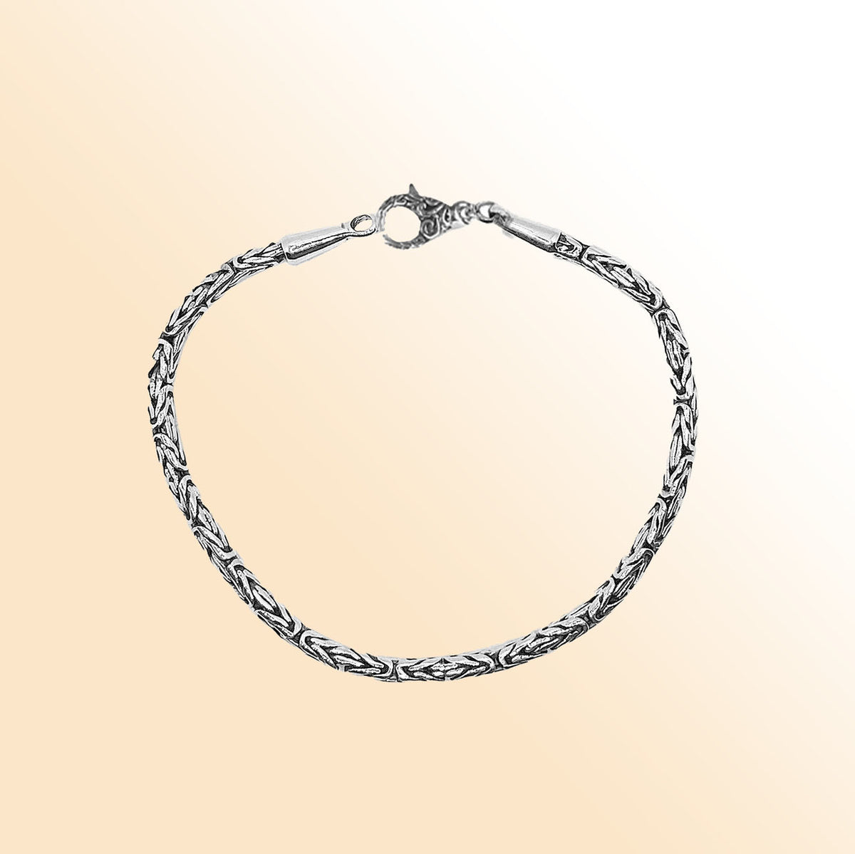 AB-1000-S-2MM Bali Hand Crafted Byzantine Style Sterling Silver Bracelet With Lobster Jewelry Bali Designs Inc 7 