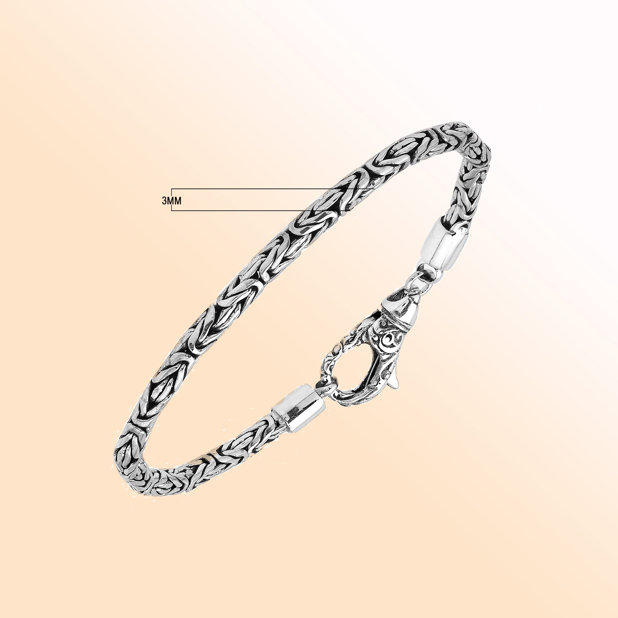 Sterling silver 3mm wheat chain bracelet – handcrafted Bali jewelry