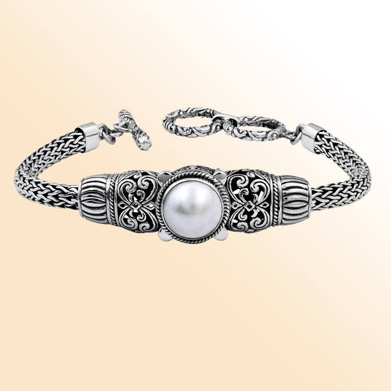 AB-1020-PE Sterling Silver Bracelet With Mabe Pearl Jewelry Bali Designs Inc 