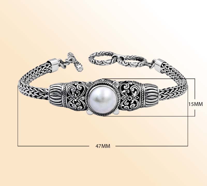 AB-1020-PE Sterling Silver Bracelet With Mabe Pearl Jewelry Bali Designs Inc 