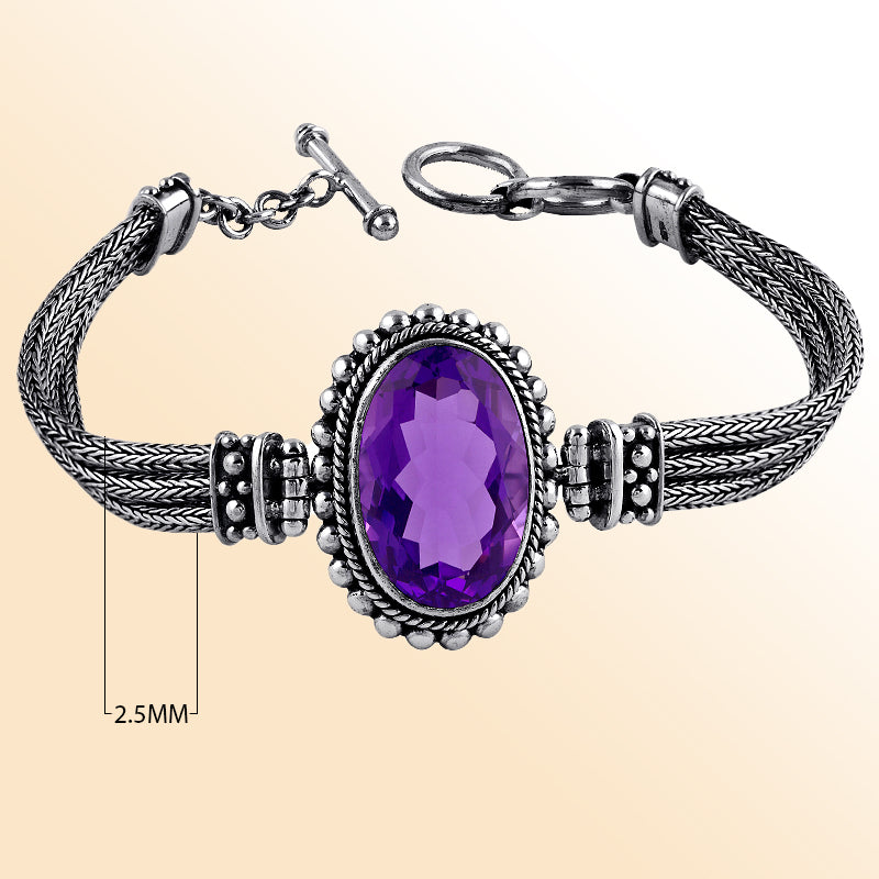 Elegant Amethyst Quartz Oval Bracelet in Sterling Silver