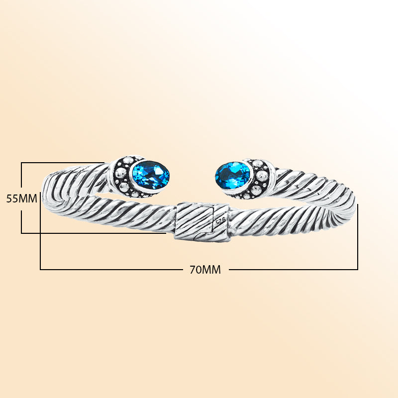 AB-1023-BT Sterling Silver Bangle With Blue Topaz Q. Jewelry Bali Designs Inc 