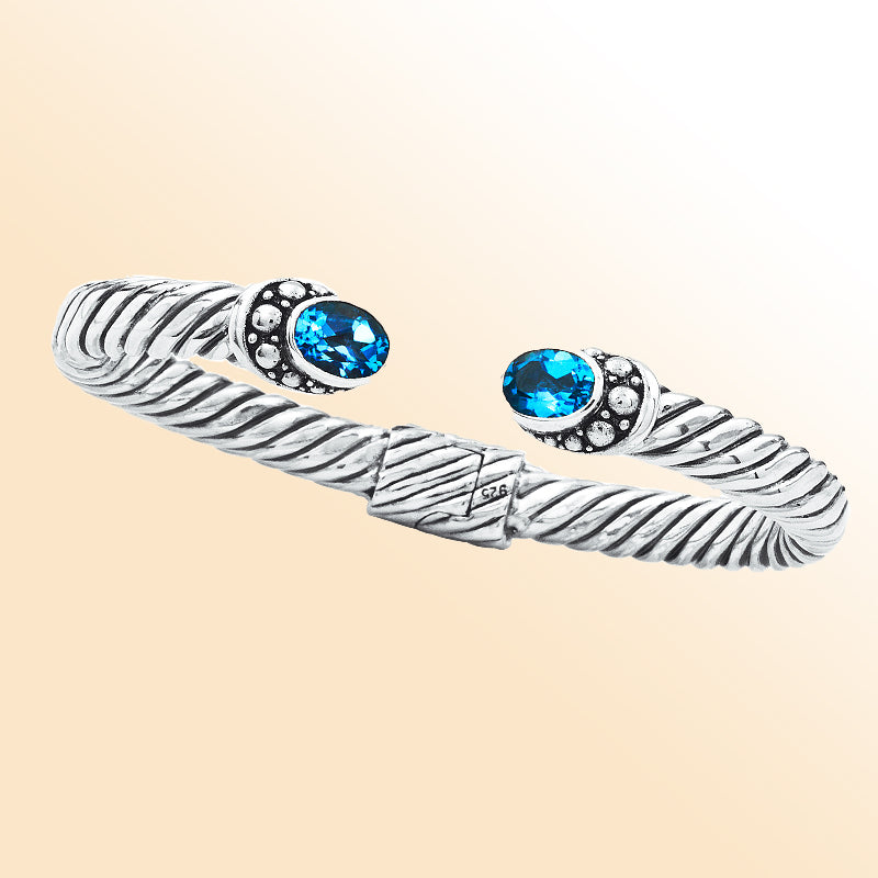 AB-1023-BT Sterling Silver Bangle With Blue Topaz Q. Jewelry Bali Designs Inc 