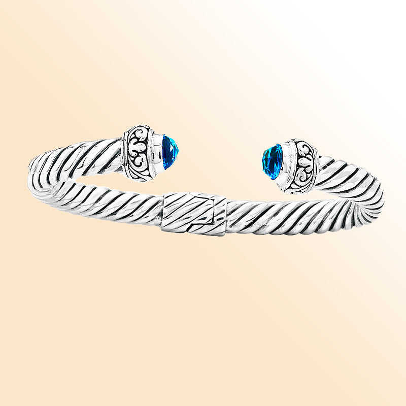 AB-1024-BT Sterling Silver Bangle With Blue Topaz Q. Jewelry Bali Designs Inc 