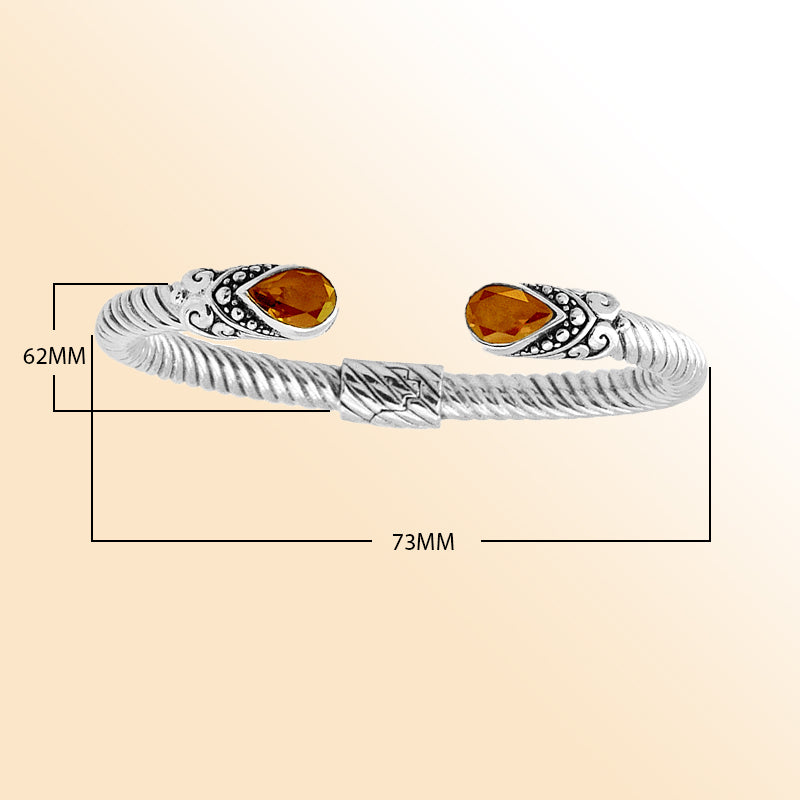 "Handmade sterling silver Citrine Bali cuff Bangle with rope twist design and Quartz accents"