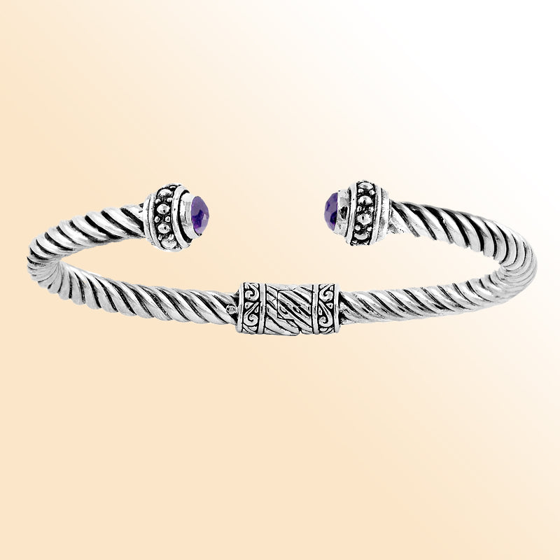 AB-1031-AM Sterling Silver Bangle With Amethyst Q. Jewelry Bali Designs Inc 