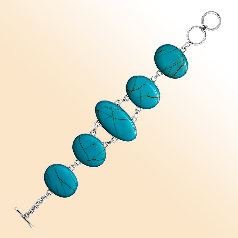 AB-1050-TQ Sterling Silver Bracelet With Turquoise Jewelry Bali Designs Inc 