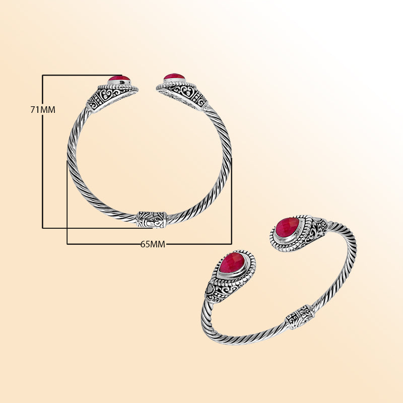 Elegant sterling silver bangle bracelet with ruby , handcrafted in Bali.