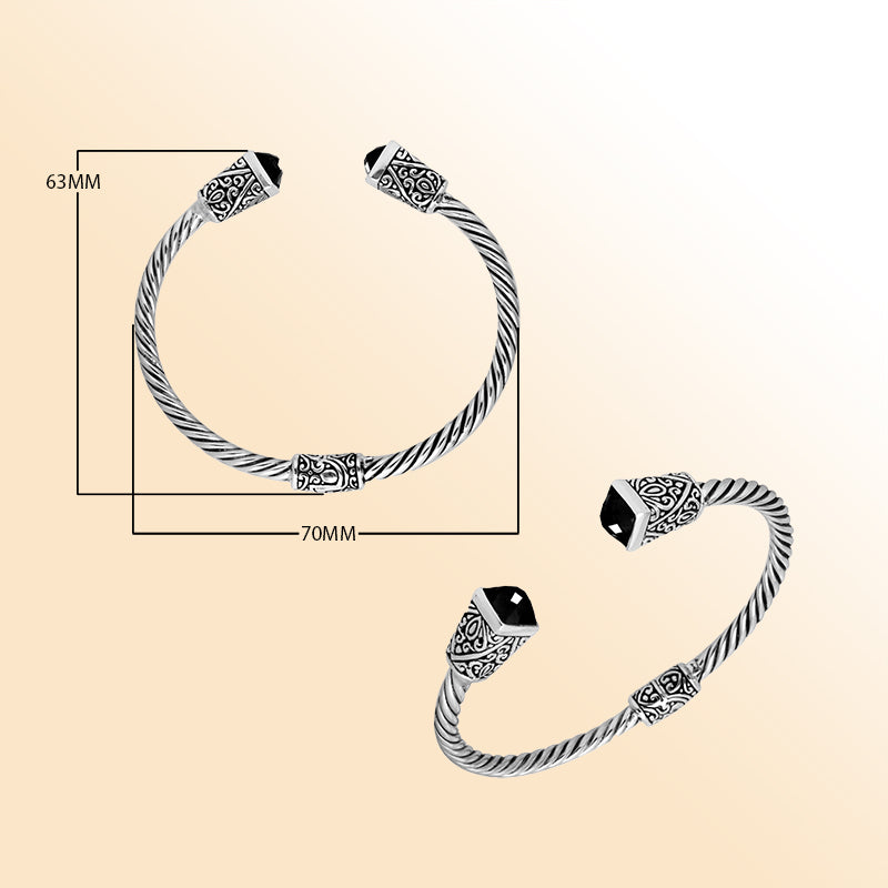 Elegant sterling silver Black Onyx bangle, handcrafted open cuff in Bali.
