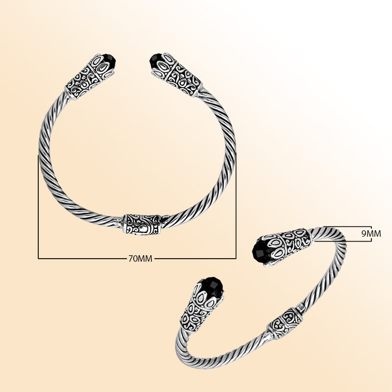 Elegant sterling silver Black Onyx bangle, handcrafted open cuff in Bali.