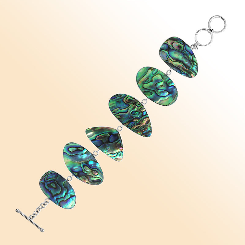 Sterling Silver bracelet with shimmering Abalone Shell panels, handcrafted in Bali.