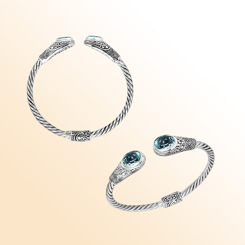 Blue Topaz Quartz Bangle – Handcrafted Sterling Silver Jewelry