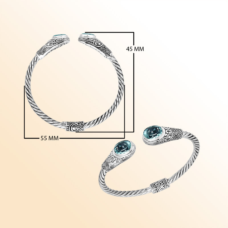 Blue Topaz Quartz Bangle – Handcrafted Sterling Silver Jewelry