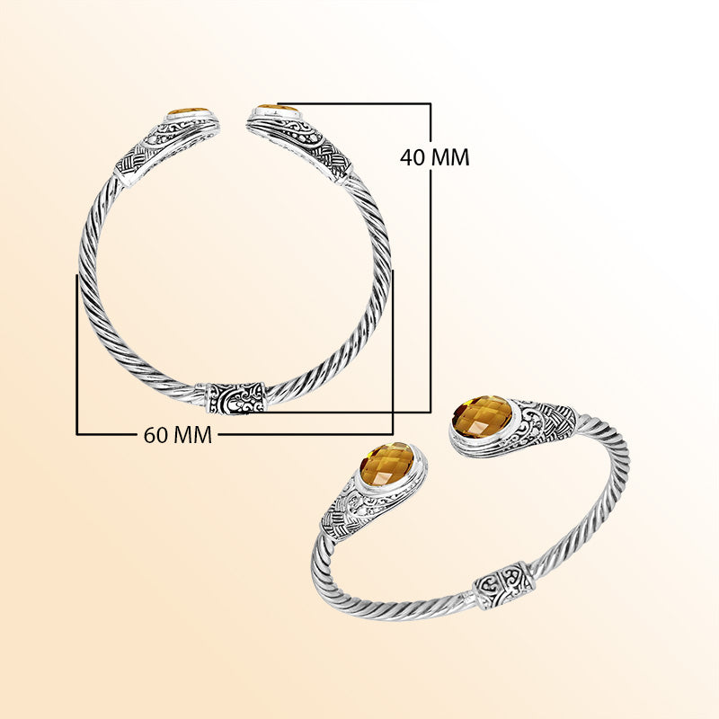 Handcrafted Citrine Quartz Bangle in 925 Sterling Silver with twisted cable and Balinese design