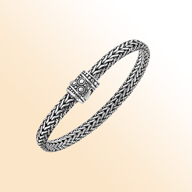 Handcrafted 925 Sterling Silver woven bracelet with Balinese push lock clasp design