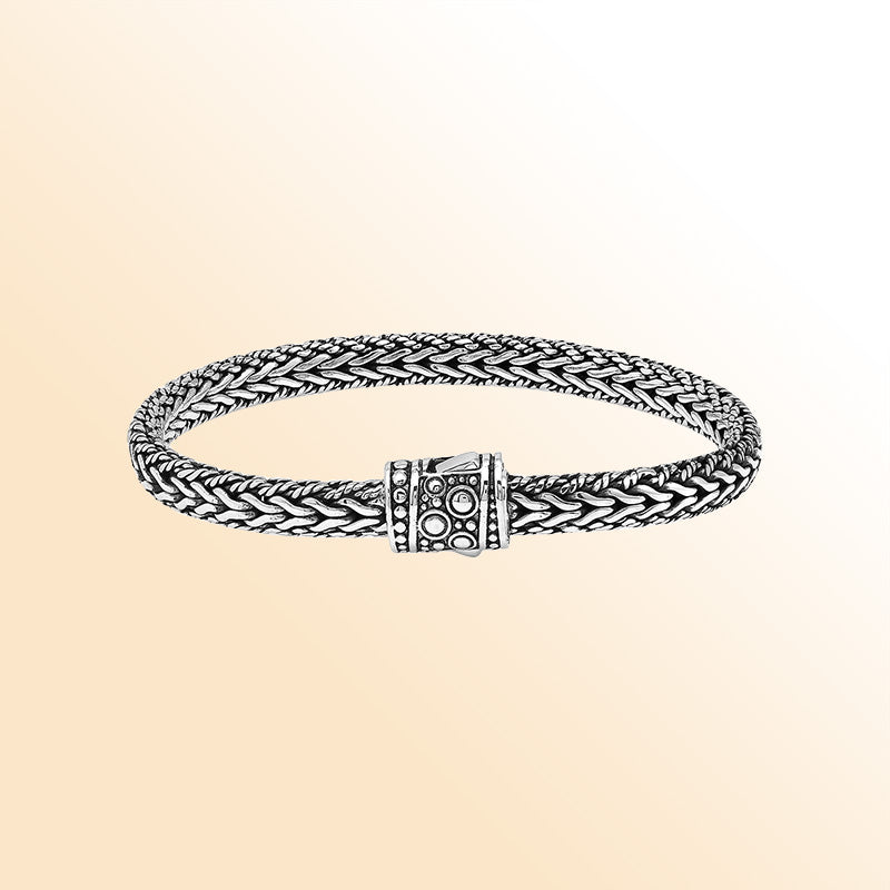 Handcrafted 925 Sterling Silver woven bracelet with Balinese push lock clasp design