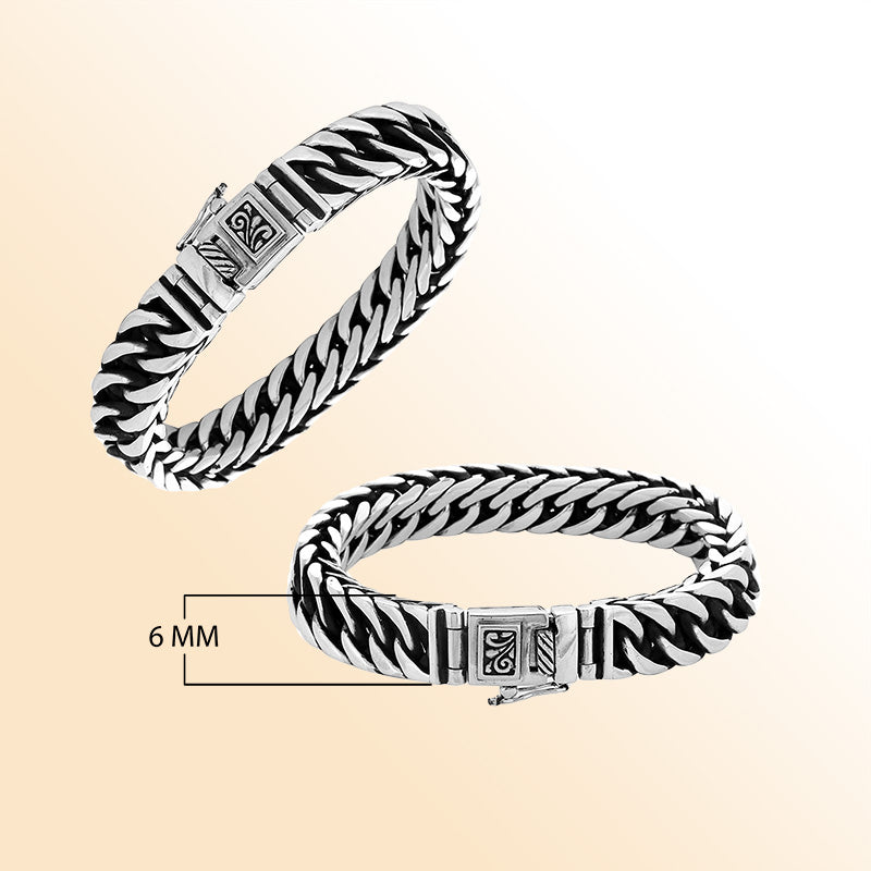 Handcrafted 925 Sterling Silver curb chain bracelet with Balinese push lock clasp design