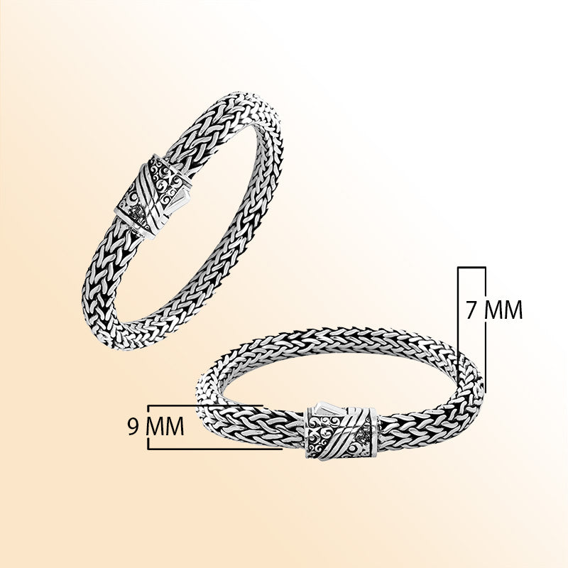 Handcrafted 925 Sterling Silver woven bracelet with Balinese push lock clasp