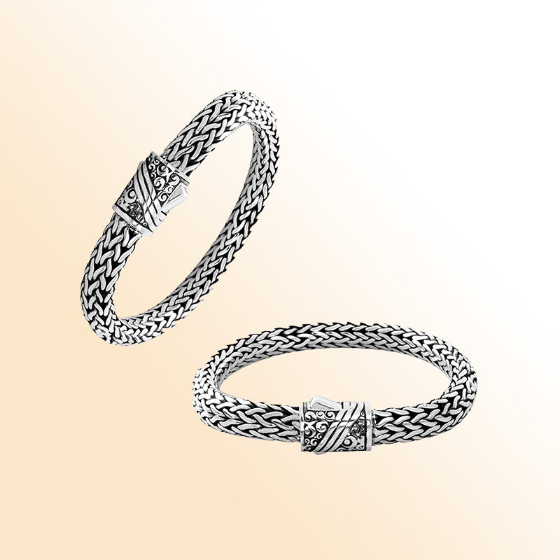 Handcrafted 925 Sterling Silver woven bracelet with Balinese push lock clasp